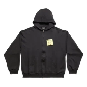 Felpa con cappuccio e zip “Sticky Note”, vestibilità media “Black Faded” 744457TOVD31055