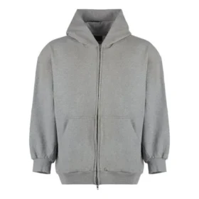 Felpa con cappuccio in jersey di cotone effetto consumato con zip “Grey” 744454TOVV91241 Felpa con cappuccio in jersey di cotone effetto consumato con zip “Grey” 744454TOVV91241