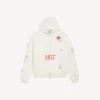 Felpa con cappuccio oversize da uomo color crema con zip e motivo “tattoo”