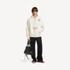 Felpa con cappuccio oversize da uomo color crema con zip e motivo “tattoo”