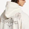 Felpa con cappuccio oversize da uomo color crema con zip e motivo “tattoo”
