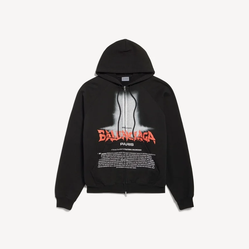 Felpa con cappuccio oversize da uomo “The Door” con zip, colore nero Felpa con cappuccio oversize da uomo “The Door” con zip, colore nero