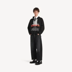 Felpa con cappuccio oversize da uomo “The Door” con zip, colore nero