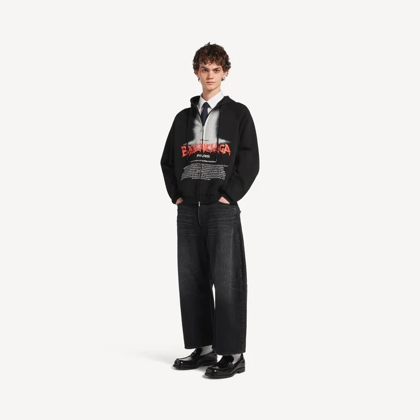 Felpa con cappuccio oversize da uomo “The Door” con zip, colore nero Felpa con cappuccio oversize da uomo “The Door” con zip, colore nero