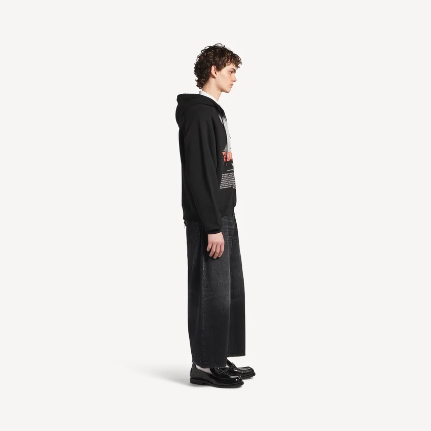 Felpa con cappuccio oversize da uomo “The Door” con zip, colore nero Felpa con cappuccio oversize da uomo “The Door” con zip, colore nero