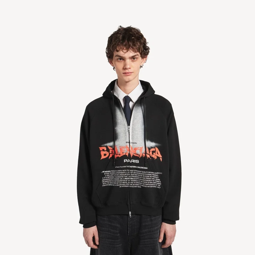 Felpa con cappuccio oversize da uomo “The Door” con zip, colore nero Felpa con cappuccio oversize da uomo “The Door” con zip, colore nero