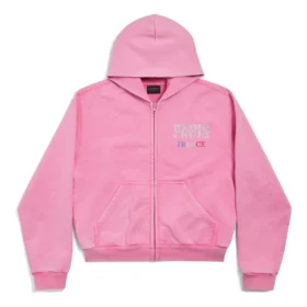 Felpa con cappuccio Paris Strass con zip integrale, vestibilità slim “Faded Pink” 811611TRVL49568