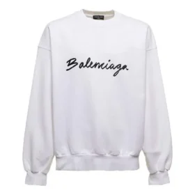 Felpa girocollo con logo in script “White” 697869TMVB59040