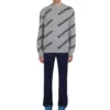 Felpa girocollo in misto lana con logo su tutta la superficie “Grey Black” 555481T14711262