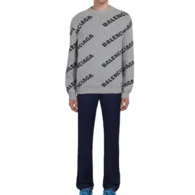 Felpa girocollo in misto lana con logo su tutta la superficie “Grey Black” 555481T14711262