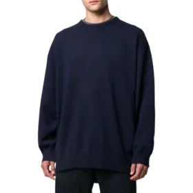 Felpa in maglia di cashmere con collo rotondo e logo sul retro “Navy” 583111T40924140 Felpa in maglia di cashmere con collo rotondo e logo sul retro “Navy” 583111T40924140