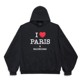 Felpe con cappuccio I Love Paris di Balenciaga, vestibilità larga “Black Faded” 803265TRVM61041