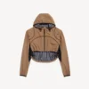 Giacca corta techwear da donna color cammello