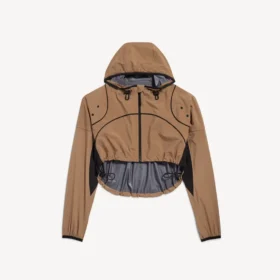 Giacca corta techwear da donna color cammello