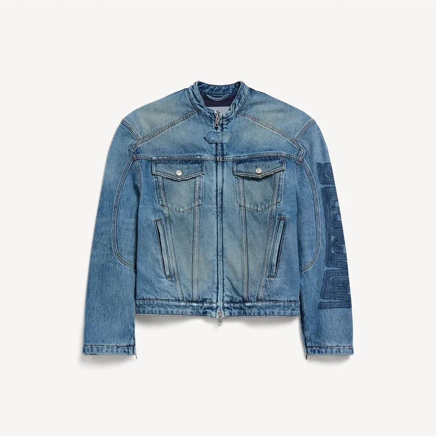 Giacca da moto in denim elasticizzato da uomo, blu scuro Giacca da moto in denim elasticizzato da uomo, blu scuro