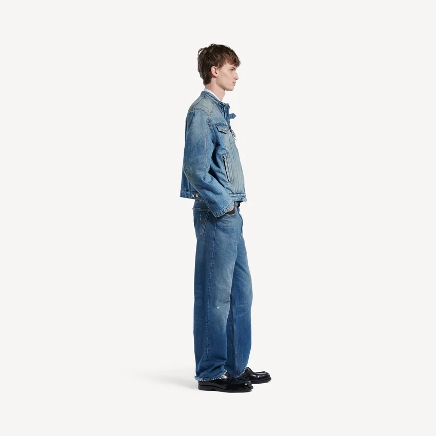 Giacca da moto in denim elasticizzato da uomo, blu scuro Giacca da moto in denim elasticizzato da uomo, blu scuro