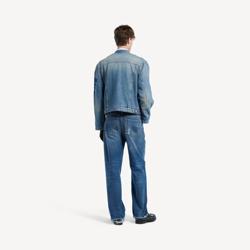 Giacca da moto in denim elasticizzato da uomo, blu scuro Giacca da moto in denim elasticizzato da uomo, blu scuro