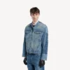 Giacca da moto in denim elasticizzato da uomo, blu scuro Giacca da moto in denim elasticizzato da uomo, blu scuro