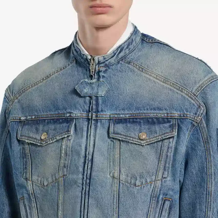 Giacca da moto in denim elasticizzato da uomo, blu scuro Giacca da moto in denim elasticizzato da uomo, blu scuro