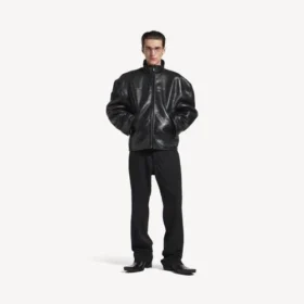 Giacca da uomo in montone con zip, colore nero Giacca da uomo in montone con zip, colore nero