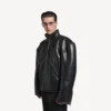 Giacca da uomo in montone con zip, colore nero