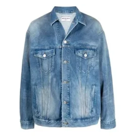 Giacca in denim BB Sprayed, vestibilità larga “Electric Blue Fuchsia” 678354TCW030406