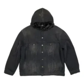 Giacca in Denim con cappuccio e bottoni effetto sbiancato “Black” 724653TNW541129
