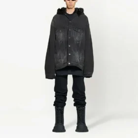 Giacca in Denim con cappuccio e bottoni effetto sbiancato “Black” 724653TNW541129
