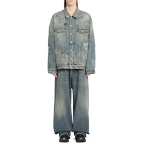 Giacca in Denim con graffiti “Light Blue” 721708TOW664036
