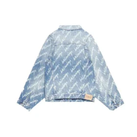 Giacca in Denim con logo script su tutta la superficie “Light Blue White” 681690TJW904200