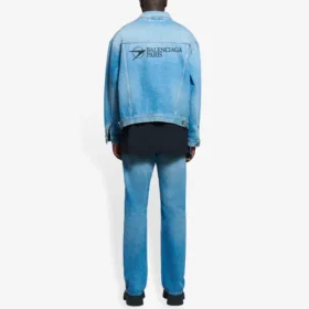Giacca in Denim da uomo Balenciaga SS21 con logo classico, blu chiaro 657608TDW154307