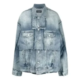 Giacca in Denim oversize con tagli e anelli “Blu” 697779TMW264437