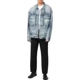 Giacca in Denim oversize con tagli e anelli “Blu” 697779TMW264437