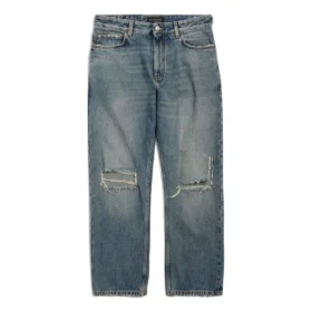 Jeans a gamba dritta con effetto consumato “Blue” 745149THW254245