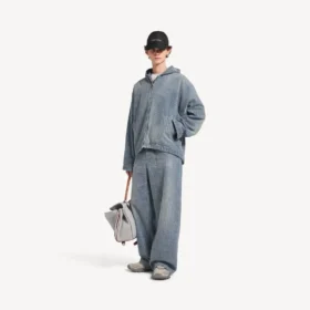 Jeans baggy da uomo con cuciture in stile Denim, blu scuro