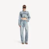 Jeans da donna con cuciture intrecciate in blu chiaro sbiancato