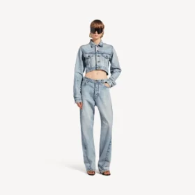 Jeans da donna con cuciture intrecciate in blu chiaro sbiancato