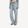 Jeans da donna con cuciture intrecciate in blu chiaro sbiancato