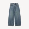 Jeans da donna larghi a cavallo basso in blu vintage sporco