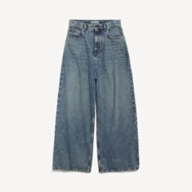 Jeans da donna larghi a cavallo basso in blu vintage sporco