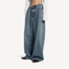 Jeans da donna larghi a cavallo basso in blu vintage sporco