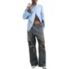Jeans larghi con tasche rattoppate “Blu” 751111TDW143359