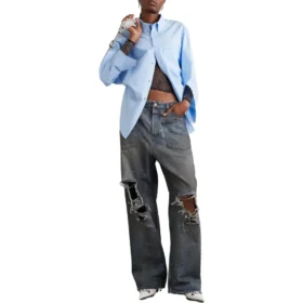 Jeans larghi con tasche rattoppate “Blu” 751111TDW143359