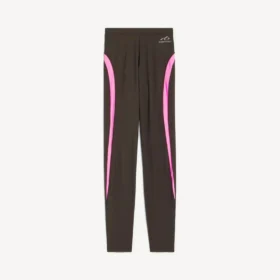 Leggings techwear da donna in marrone kaki/rosa neon