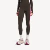 Leggings techwear da donna in marrone kaki/rosa neon