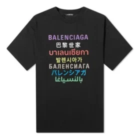 Maglia a maniche corte da uomo con stampa multilingue, nera 612966TJVI32771