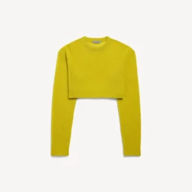 Maglia da donna a girocollo corta in giallo scuro