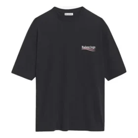 Maglietta a maniche corte ampia con stampa del logo, nera 641655TIV521070 Maglietta a maniche corte ampia con stampa del logo, nera 641655TIV521070