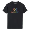 Maglietta a maniche corte con collo rotondo e logo sfumato arcobaleno, nera 570814TEV531000
