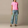 Maglietta a maniche corte con collo rotondo e ricamo, rosa 612964TJVD95764